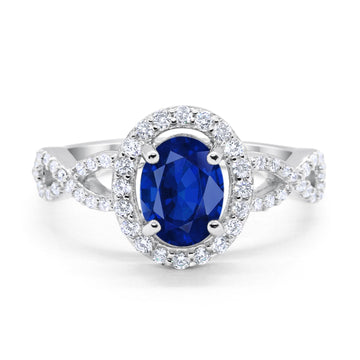Art Deco Wedding Ring Oval Simulated Blue Sapphire CZ 925 Sterling Silver
